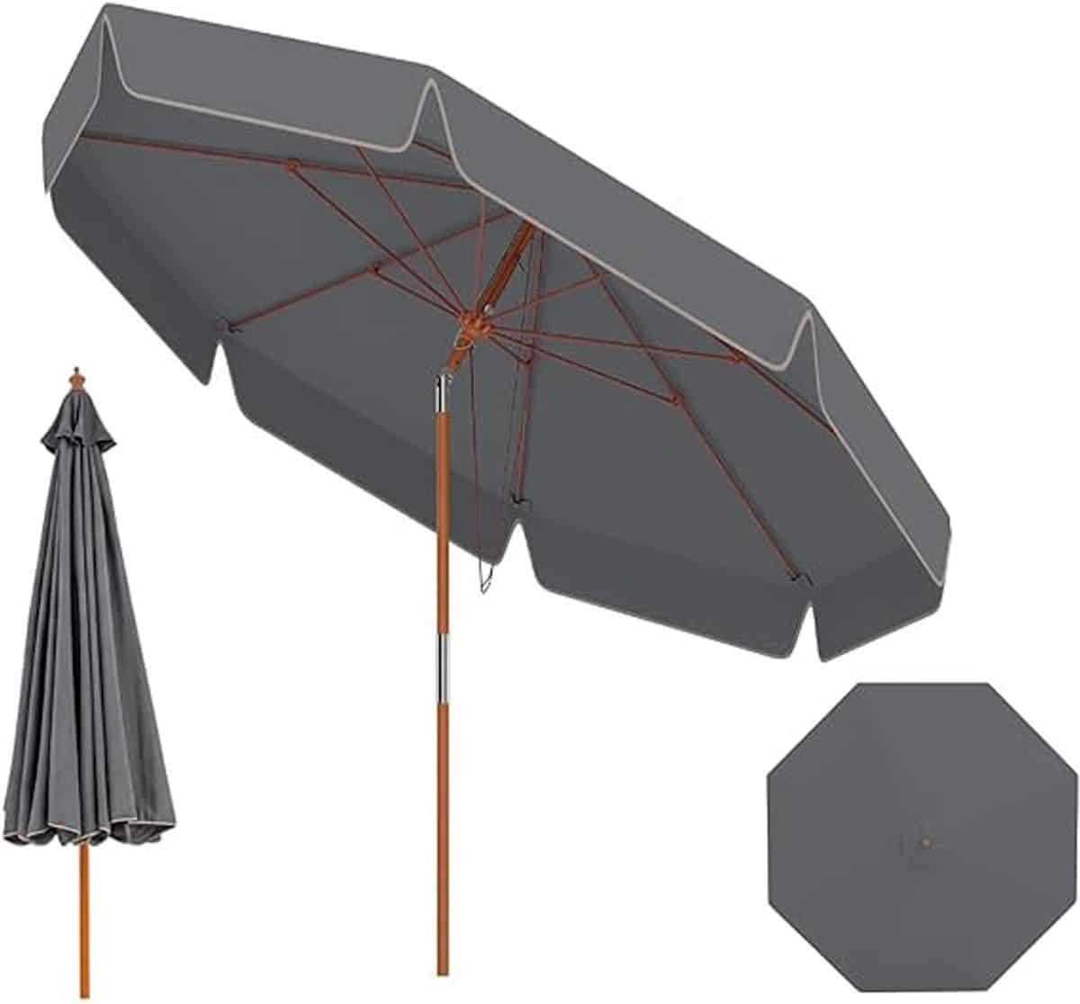 komfotteu parasol 300 cm met volant beukenhouten