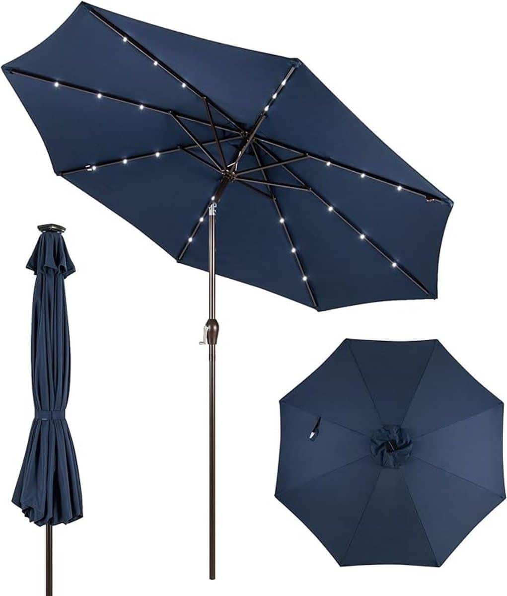 komfotteu parasol 300cm met led en zwengel knikbaar