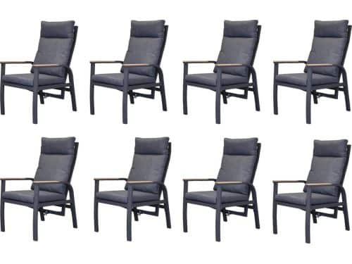 Kota dining tuinstoel verstelbaar antraciet aluminium set van 8