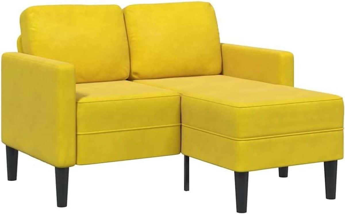 l vormige 2 zitsbank met chaise longue in geel velours