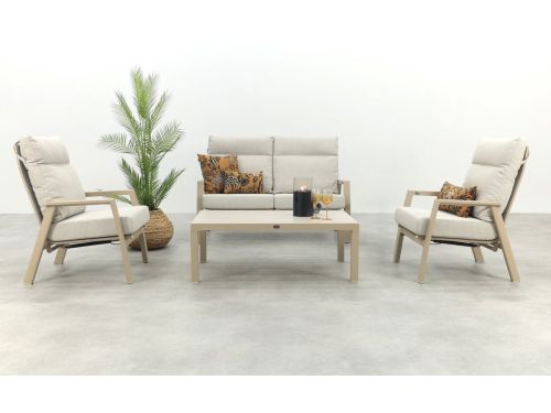 Lagos/Atlanta verstelbare 4-zits stoel-bank aluminium loungeset - Latte