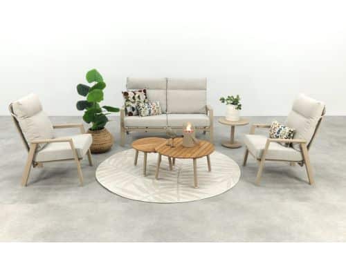 Lagos/Mindo (ronde loungetafelset) verstelbare 4-zits stoel-bank loungeset - Latte/Teak