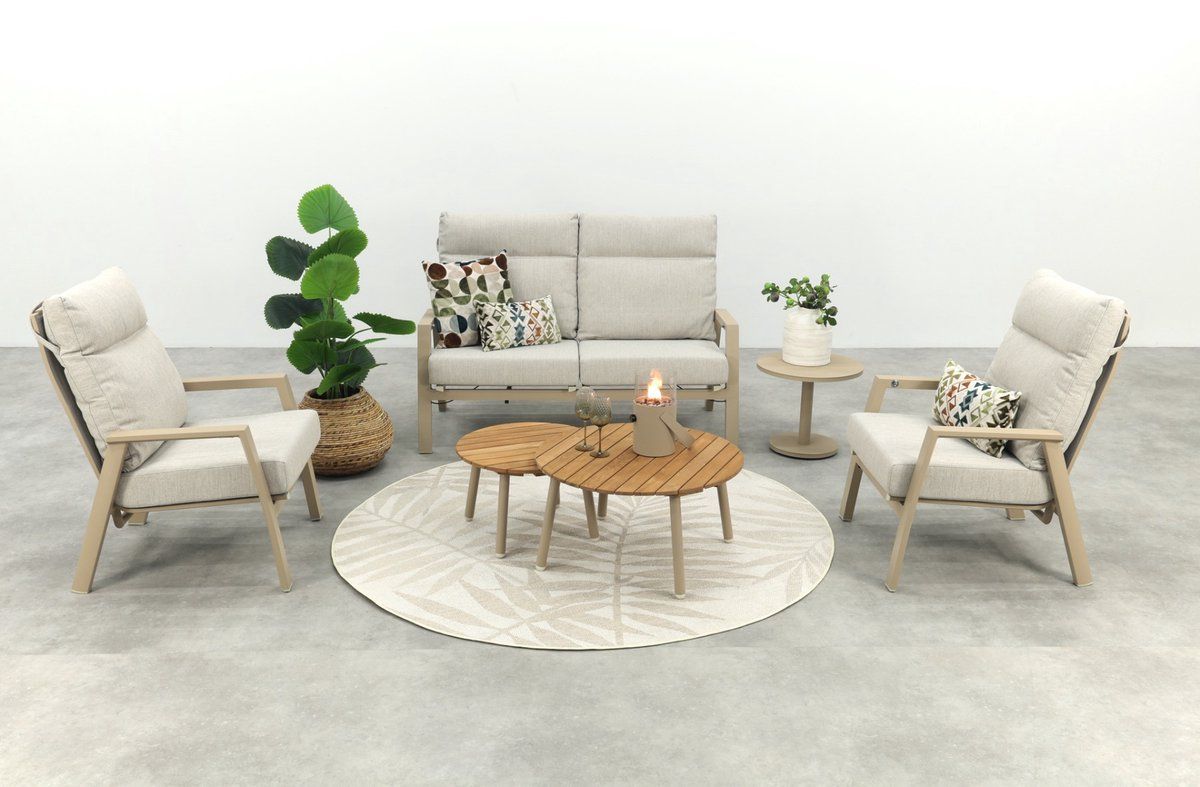 lagos/mindo (ronde loungetafelset) verstelbare 4 zits stoel bank loungeset latte/teak