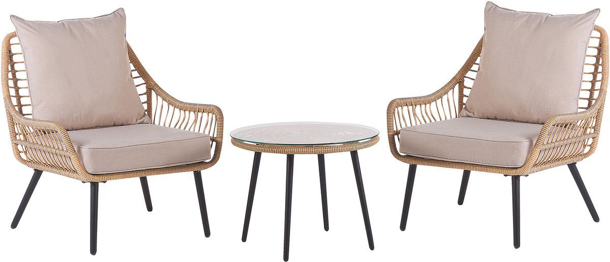 laureto bistroset voor 2 natuurlijk pe rotan