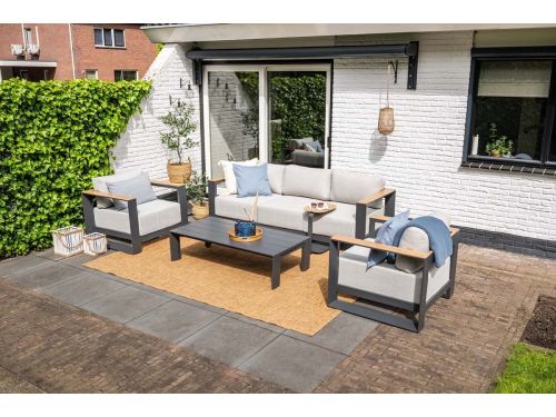 Levanto 5-persoons loungeset - aluminium -teaklook- Garden Impressions