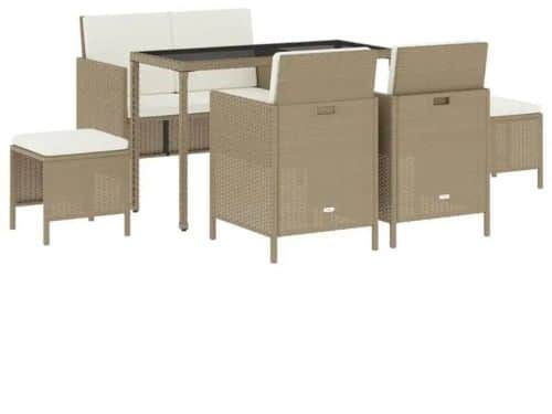 Lifero Tuinset - Tuintafel met Stoelen, Bank en Poefs