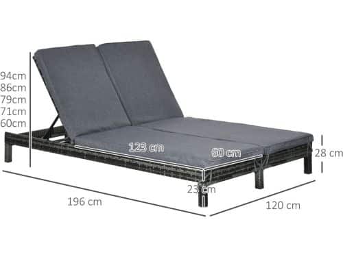 Ligbed - Dubbel Ligbed Voor 2 Personen - 5-Voudig Verstelbare