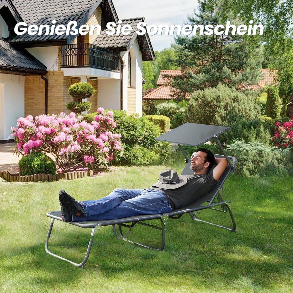 ligbed inklapbaar met zonnedak 200×70 cm xxl verstelbare rugleuning