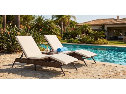 Ligbed Set van 2 PE-Rattan Tuinligbedden 170/200 x 59 x