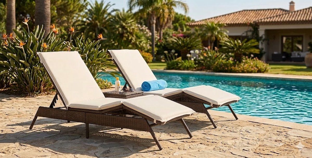 ligbed set van 2 pe rattan tuinligbedden 170/200 x 59 x