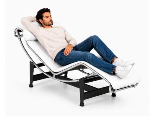 Ligstoel - Ligbed - Fauteuil - Wit - Leer
