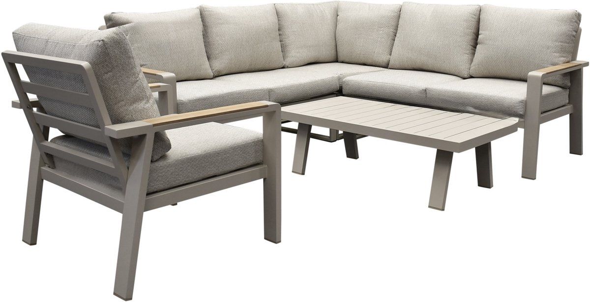 lola hoek loungeset 5 delig aluminium zand latte