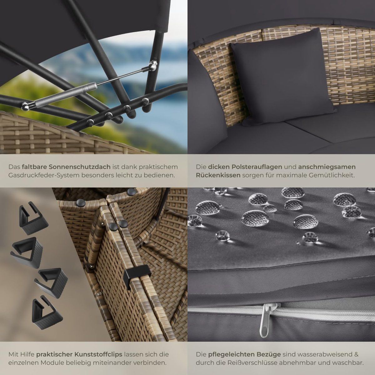 lounge eiland 175x171x136 cm luxe rattan zonnebed met verstelbaar