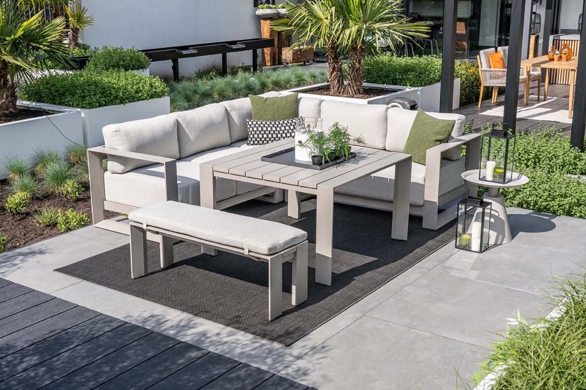 lounge hoekbank levanto 7 persoons taupe hoge tafel