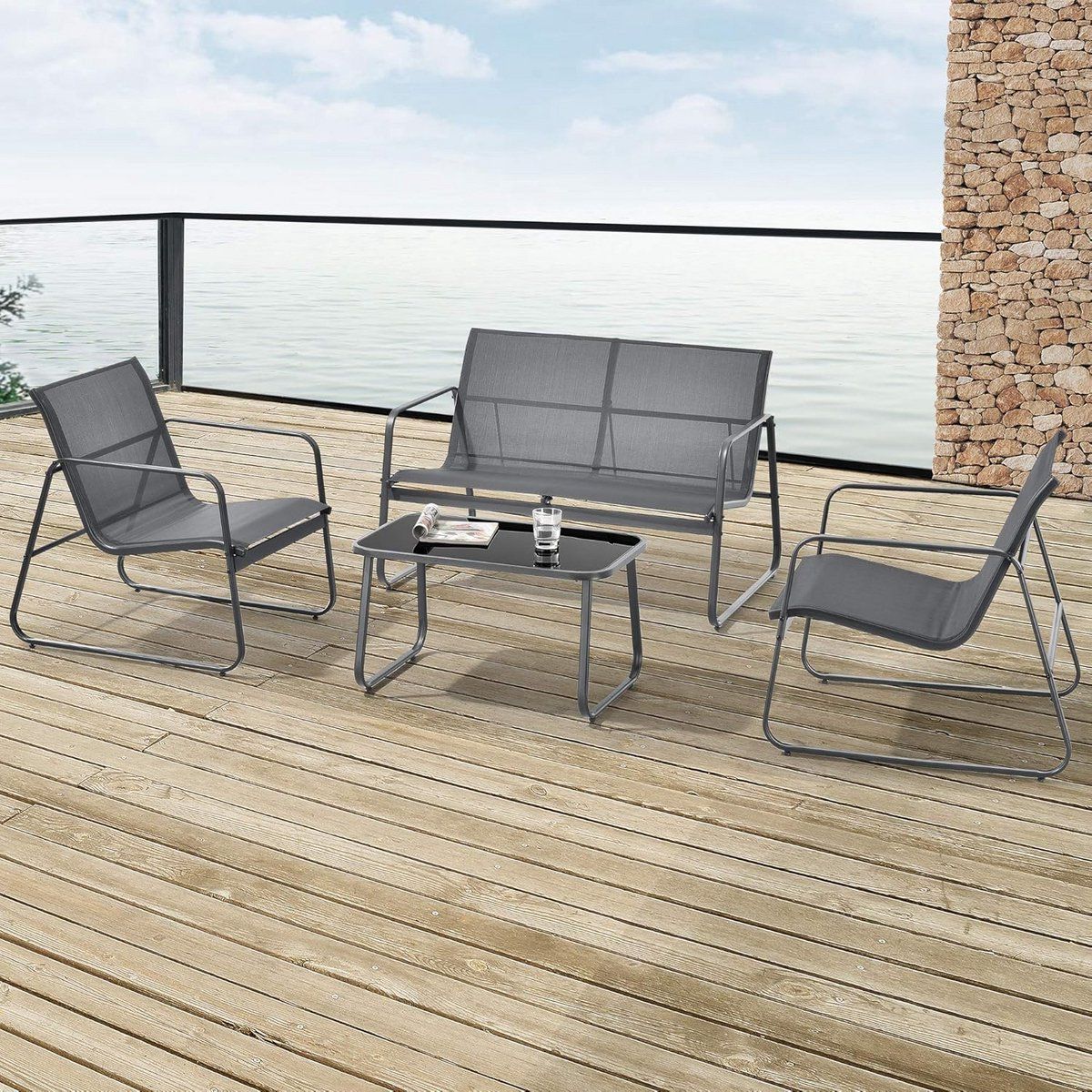 lounge set tuinset 4 delig met bank, 2 stoelen en glazen