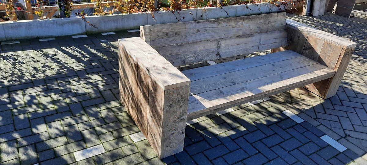 loungebank “garden basic” van gebruikt steigerhout 180cm 3 persoons bank