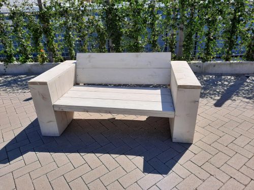 Loungebank "Garden" van White Wash steigerhout 120cm 2 persoons bank