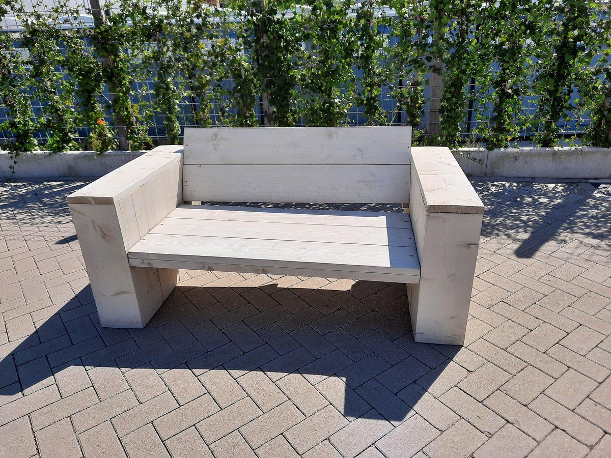 loungebank “garden” van white wash steigerhout 120cm 2 persoons bank