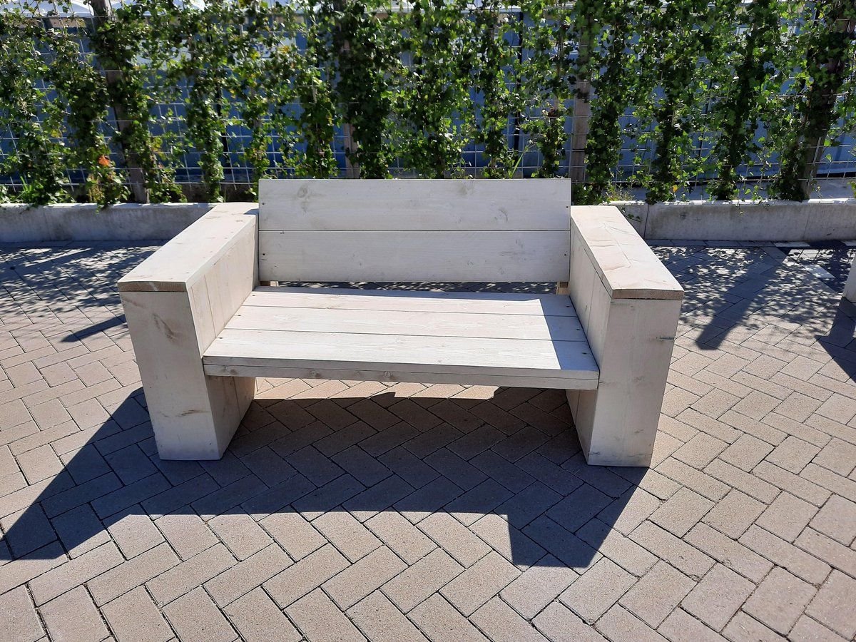 loungebank “garden” van white wash steigerhout 180cm 3 persoons bank