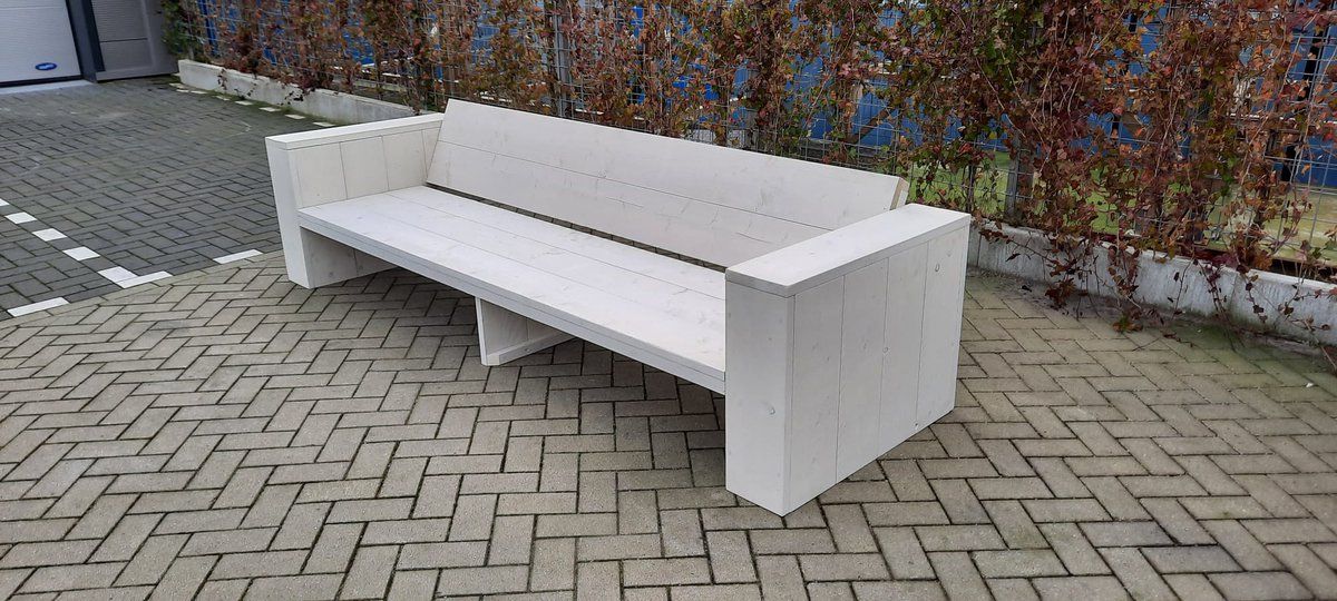 loungebank “garden” van white wash steigerhout 240cm 4 persoons bank