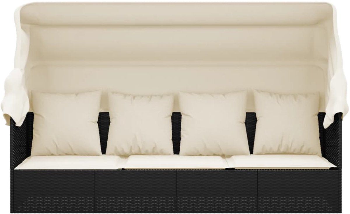 loungebed met inklapbare luifel zwart poly rattan verstelbaar