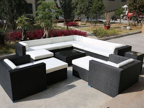 Loungeset 12-delig - Weerbestendig vlechtwerk - Zwart wicker / Zandkleurige