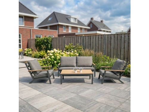 Loungeset Donnan Antraciet 5-persoons Tuinset Stoel-Bank Aluminium/Hout - 19370
