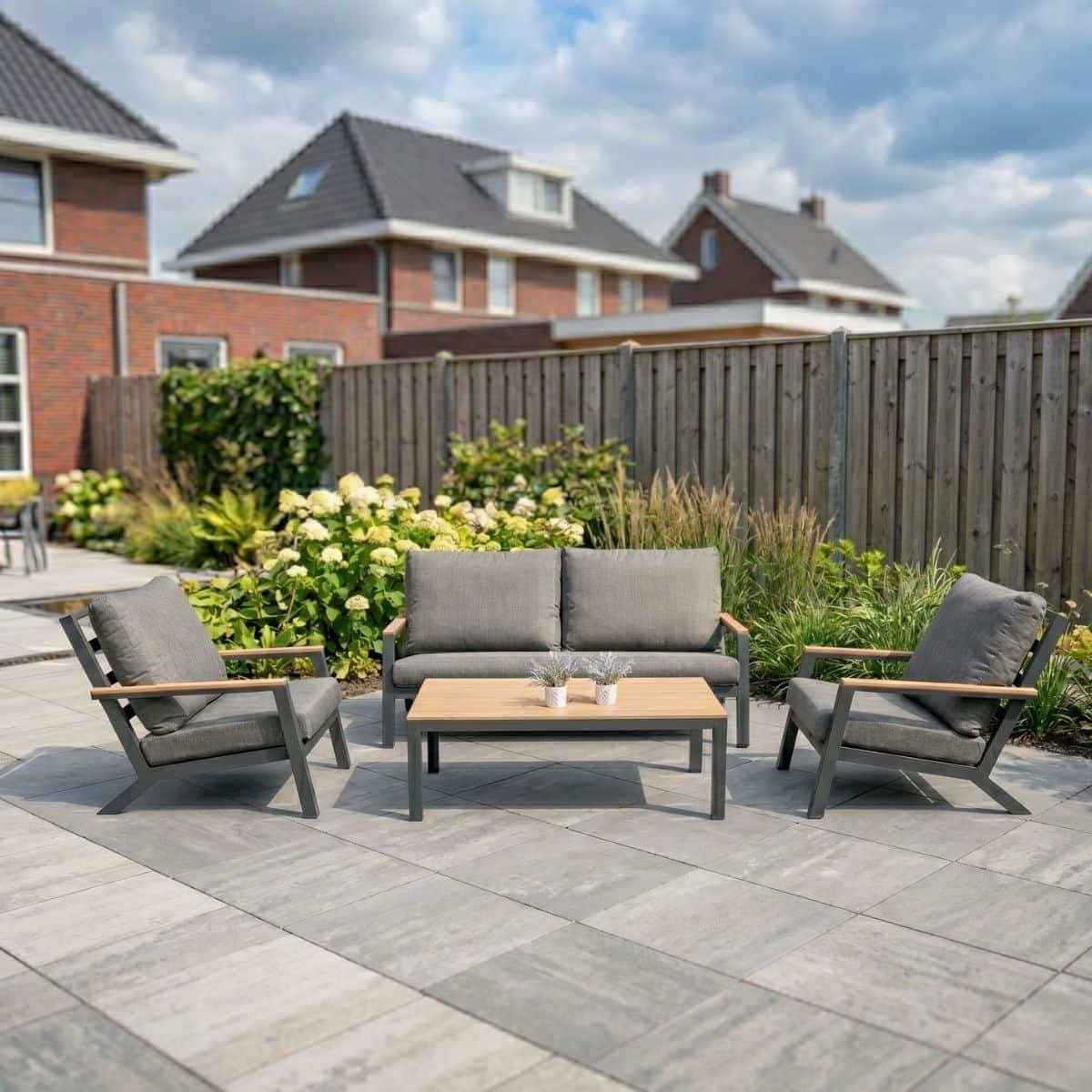 loungeset donnan antraciet 5 persoons tuinset stoel bank aluminium/hout 19370