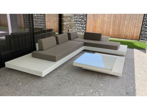 Loungeset standaard Ibiza hoek wit onderstel en antraciet kussens (ook