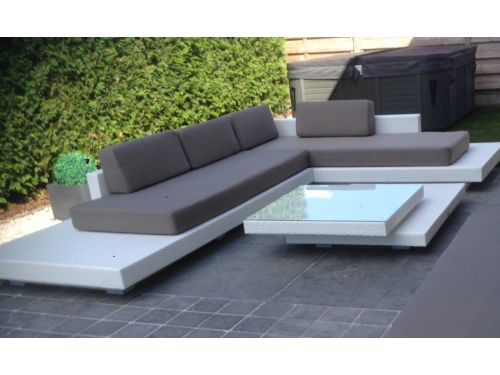 Loungeset standaard Ibiza hoek wit onderstel en taupe kussens