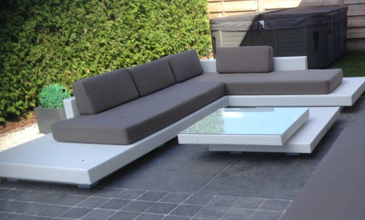 loungeset standaard ibiza hoek wit onderstel en taupe kussens