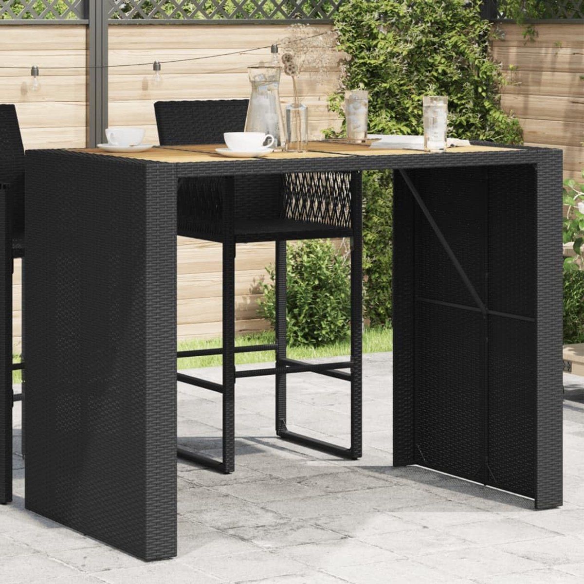 loungestoel en bartafel set 145x80x110 cm poly rattan zwart