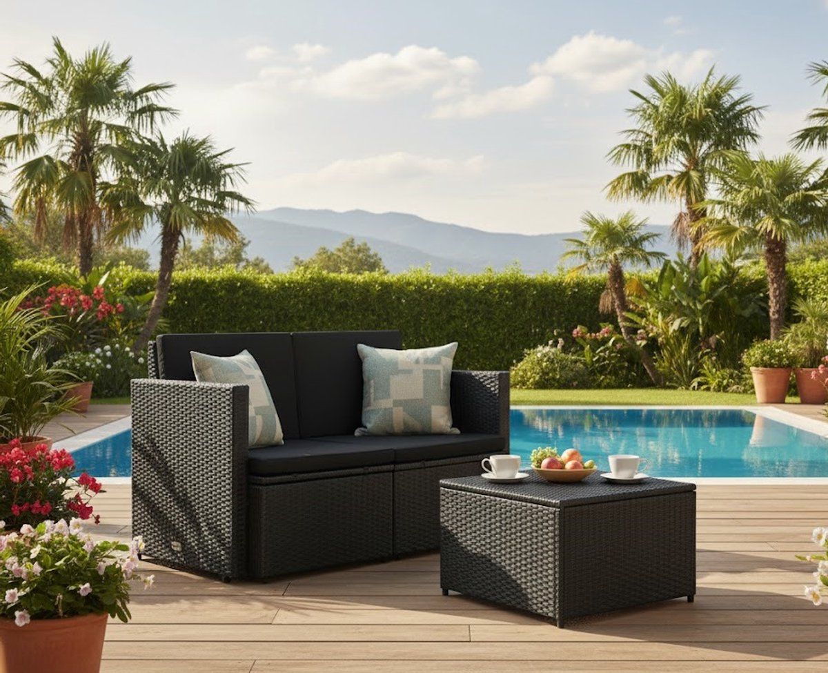 luxe 2 zits tuinbank van poly rattan met comfortabele kussens