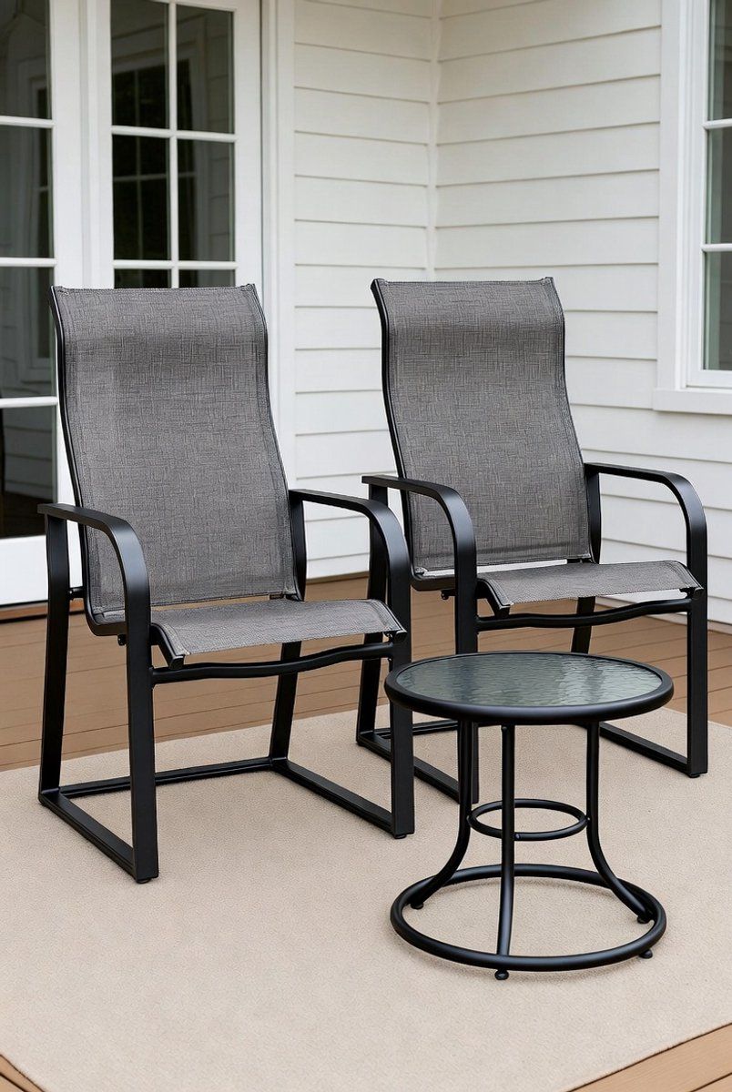 luxe 3 delige balkonset weerbestendige bistroset met 2 stapelbare tuinstoelen