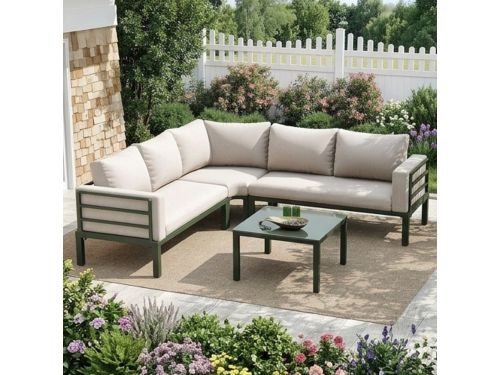 Luxe 4-5 Persoons Hoek Loungeset Beige - Tuinmeubelset met Verstelbare