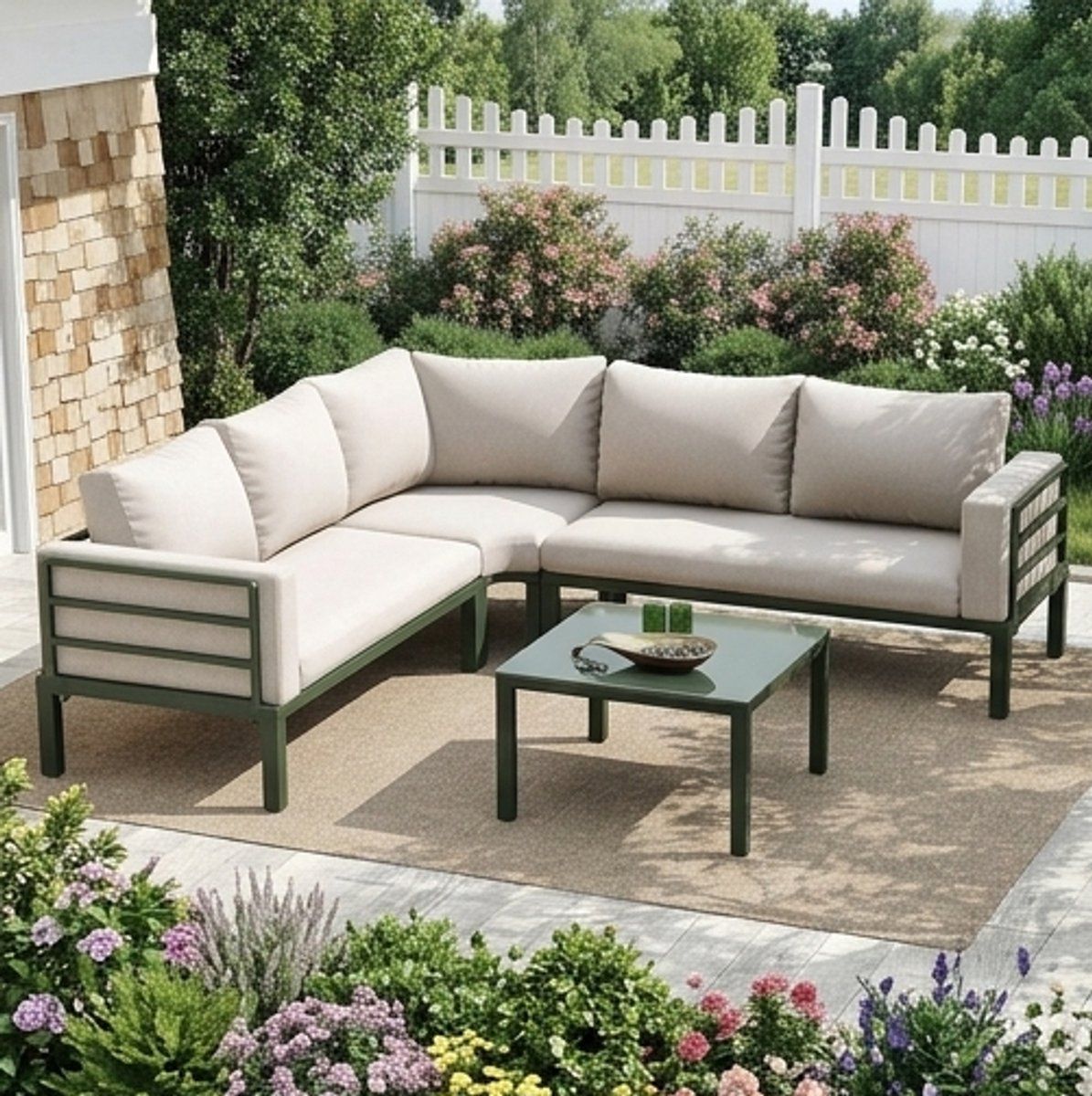 luxe 4 5 persoons hoek loungeset beige tuinmeubelset met verstelbare