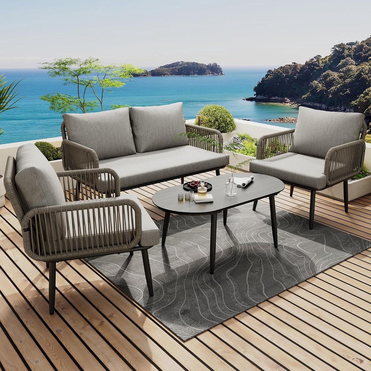 luxe 4 delige modern design tuin loungeset met 2