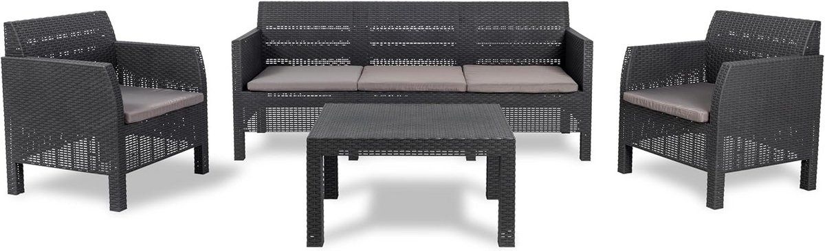luxe 5 delige tuinmeubelset met bank, stoelen en salontafel in rotan look