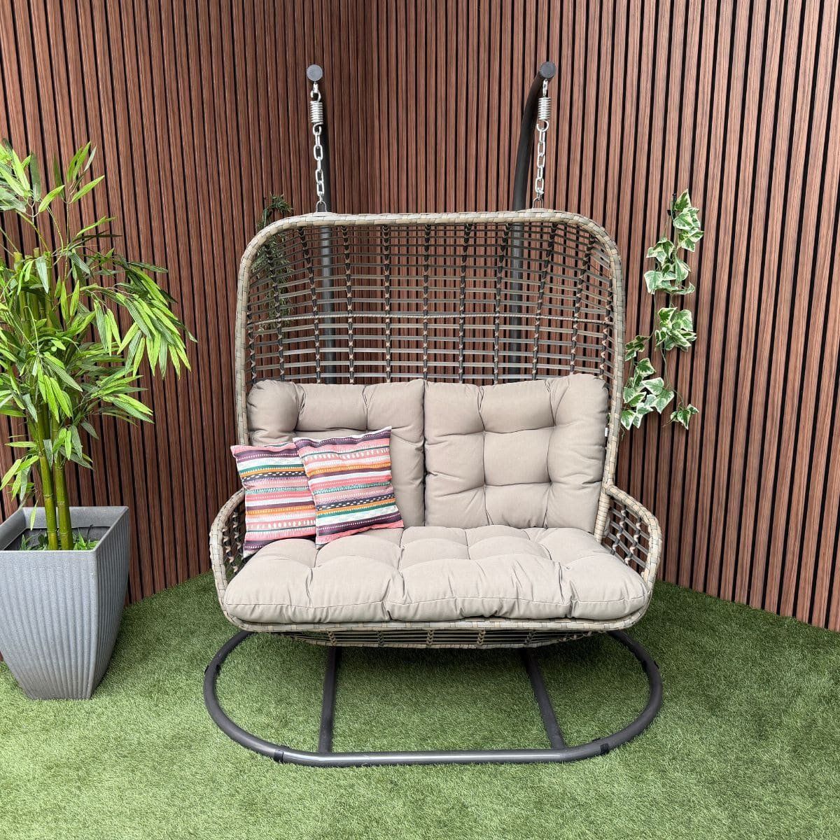 luxe hangstoel twin double 2 persoons hangei met standaard antraciet