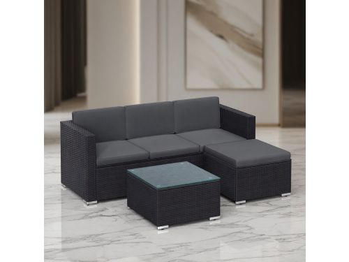 Luxe Hoek Loungeset Polyrotan met - Zwart - Polyrotan 3