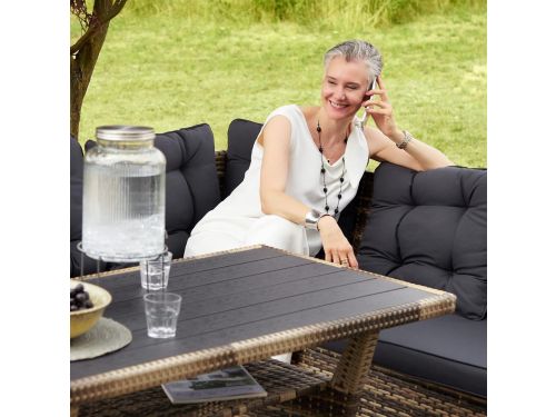 Luxe L-Shape Wicker Hoek Loungeset met Bank, Tafel en Kussens