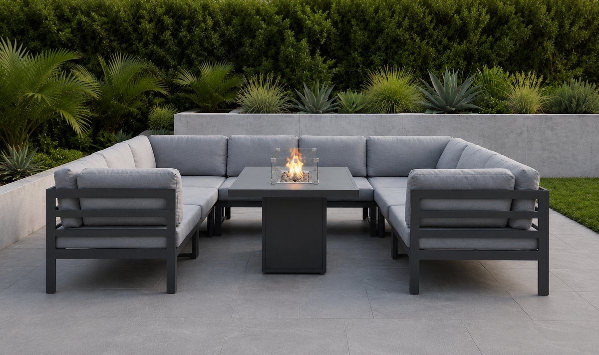 luxe modulaire aluminium loungeset met gas vuurtafel 9