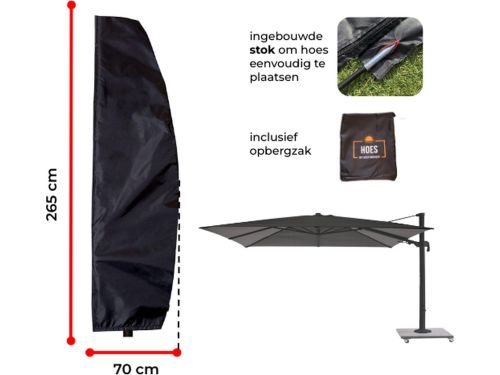 Luxe parasolhoes met ingebouwde stok en rits voor zweefparasol