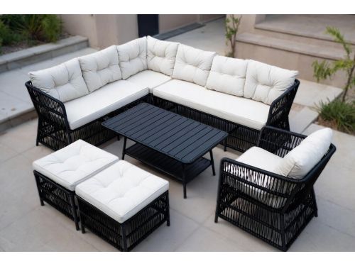 Luxe Polyrotan Hoek Loungeset met - Zwart - Loungeset WPC