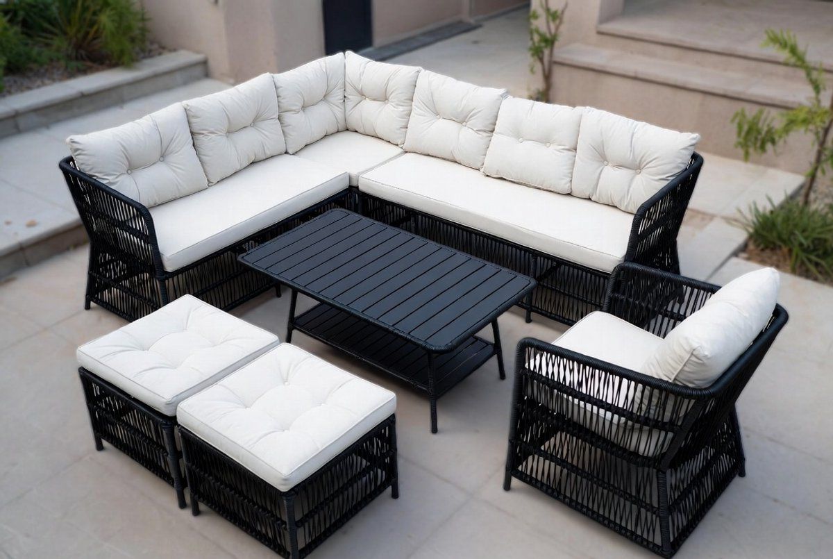 luxe polyrotan hoek loungeset met zwart loungeset wpc