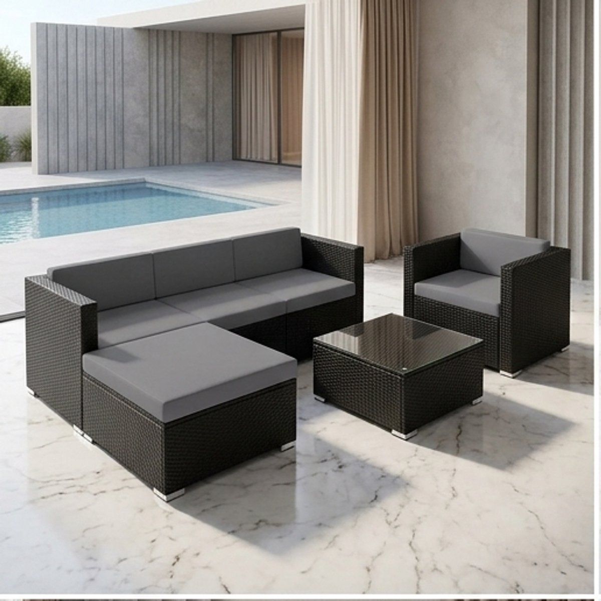 luxe polyrotan lounge set milano zwart set milano