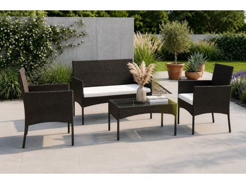 Luxe Polyrotan Tuinmeubelset 4 Personen - 4-delige Loungeset met Bank