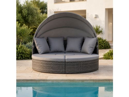 Luxe Rattan Zonne-eiland - Groot Rotan Zonnebed met Opvouwbaar Zonnedak