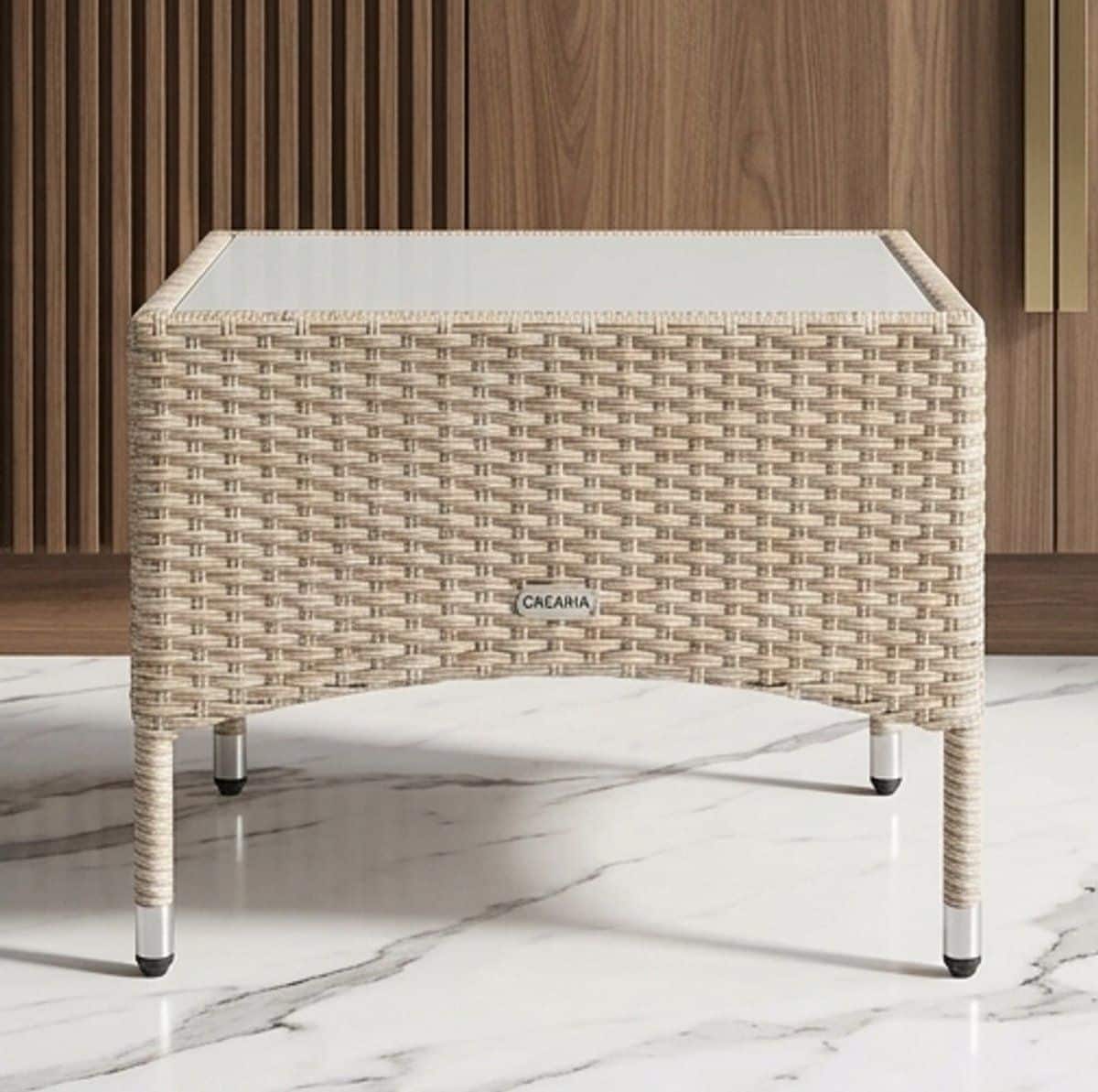 luxe rotan bijzettafel met veiligheidsglas 58×58 cm weerbestendige balkon