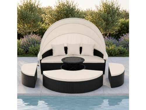 Luxe Rotan Zonne-eiland Ø185cm - Rond Polyrattan Lounge Ligbed voor